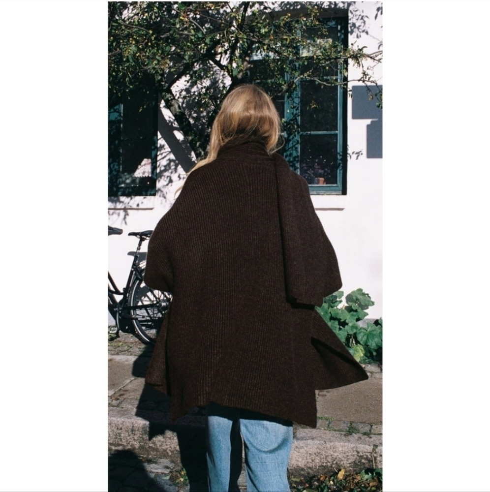 ZARA Cardigan Coat Cape Scarf Brown size S and M - Picture 15 of 16